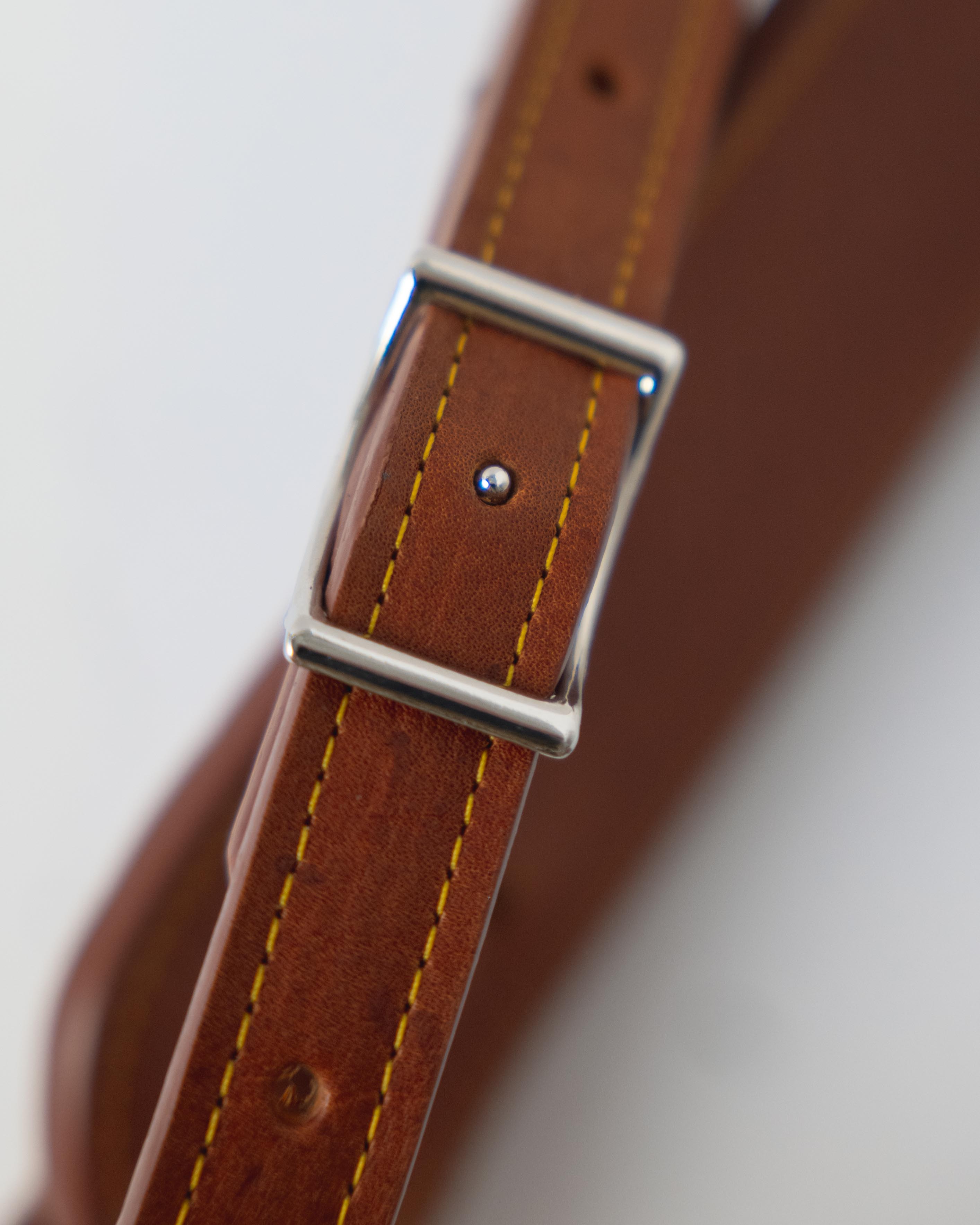 Dark Tan Leather Strap with Yellow Stitching for Louis Vuitton